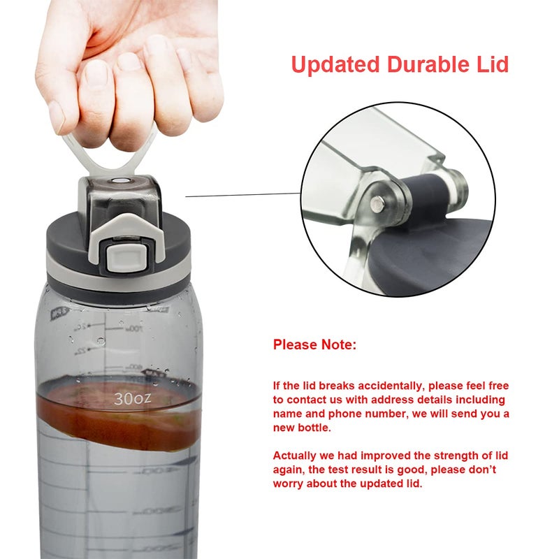 Teentumn 30oz Sport Water Bottle with Time Markers, Large Durable Gym Plastic Bottle Tritan BPA Free for Fitness, Outdoor Enthusiasts, Leakproof Clear Gray (Pack of 1) - Image 4
